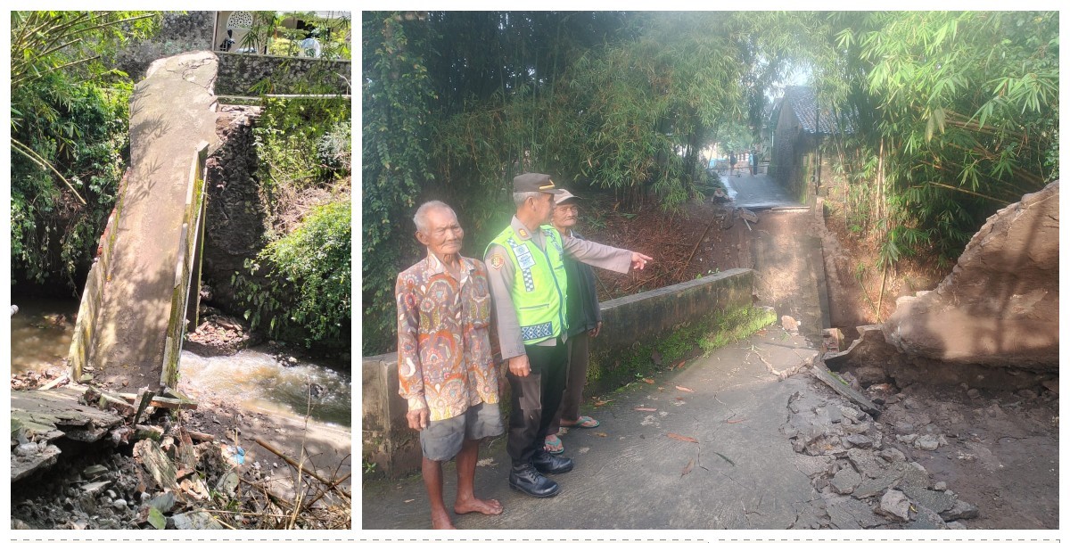 Jembatan penghubung antardusun di Desa Gumul, Karangnongko, Klaten ambrol.