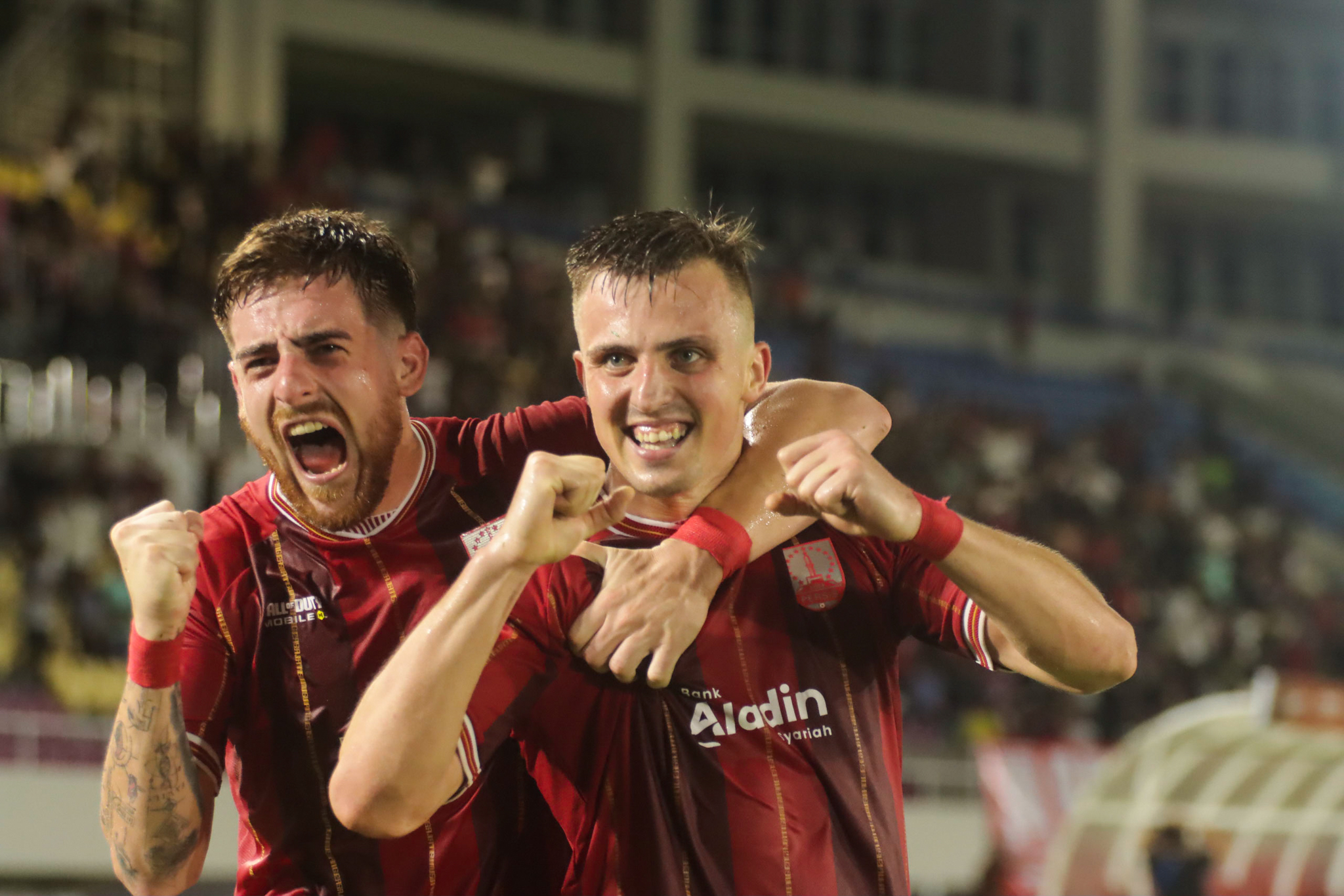 Euforia gol pemain Persis Solo saat melawan Persik Kediri di Stadion Manahan (1/3/2026). 