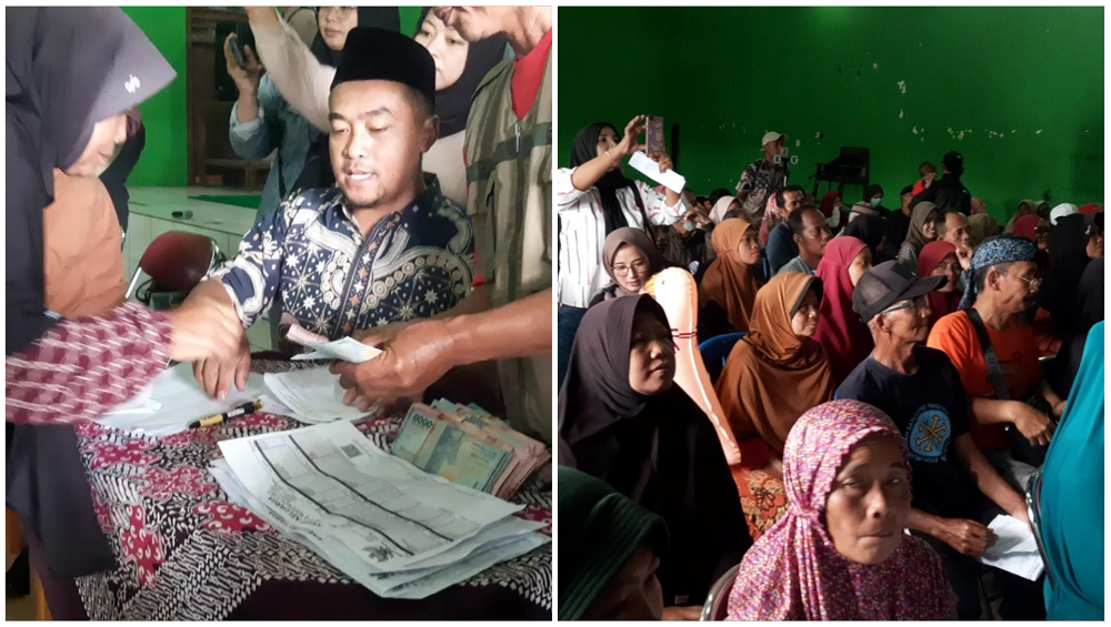 Ribuan warga memadati Gedung Serbaguna Desa Wunut, Tulung, Klaten untuk menerima pembagian Tunjangan Hari Raya (THR), Kamis (5/3/2026).