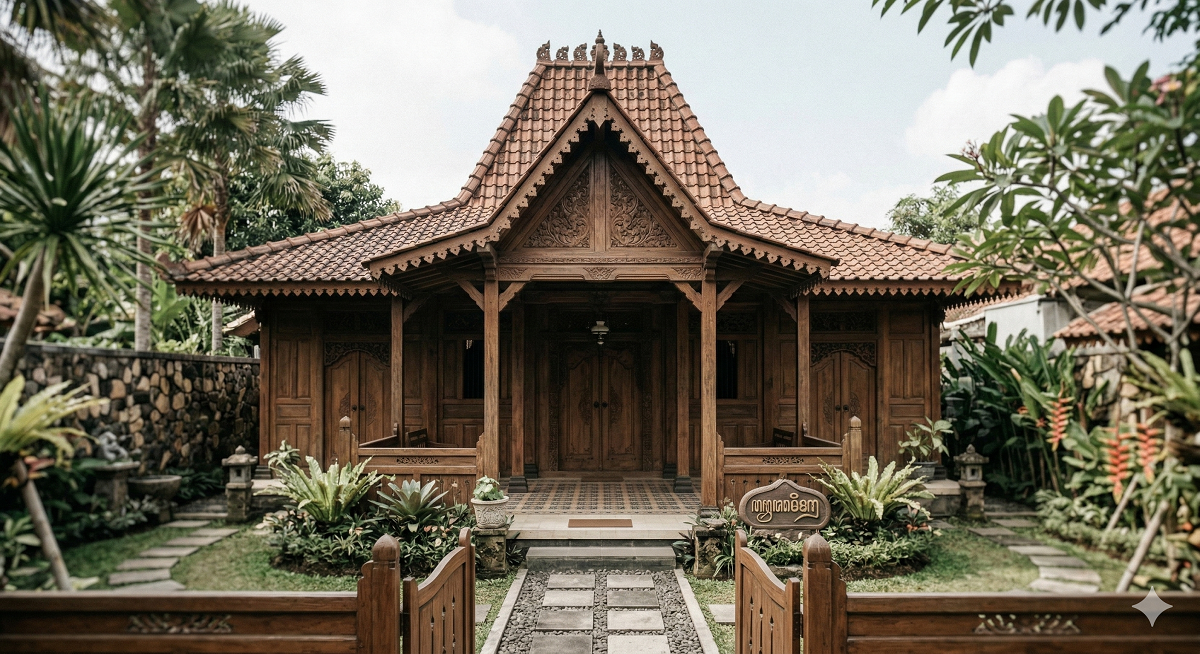 Ilustrasi rumah joglo Jawa.