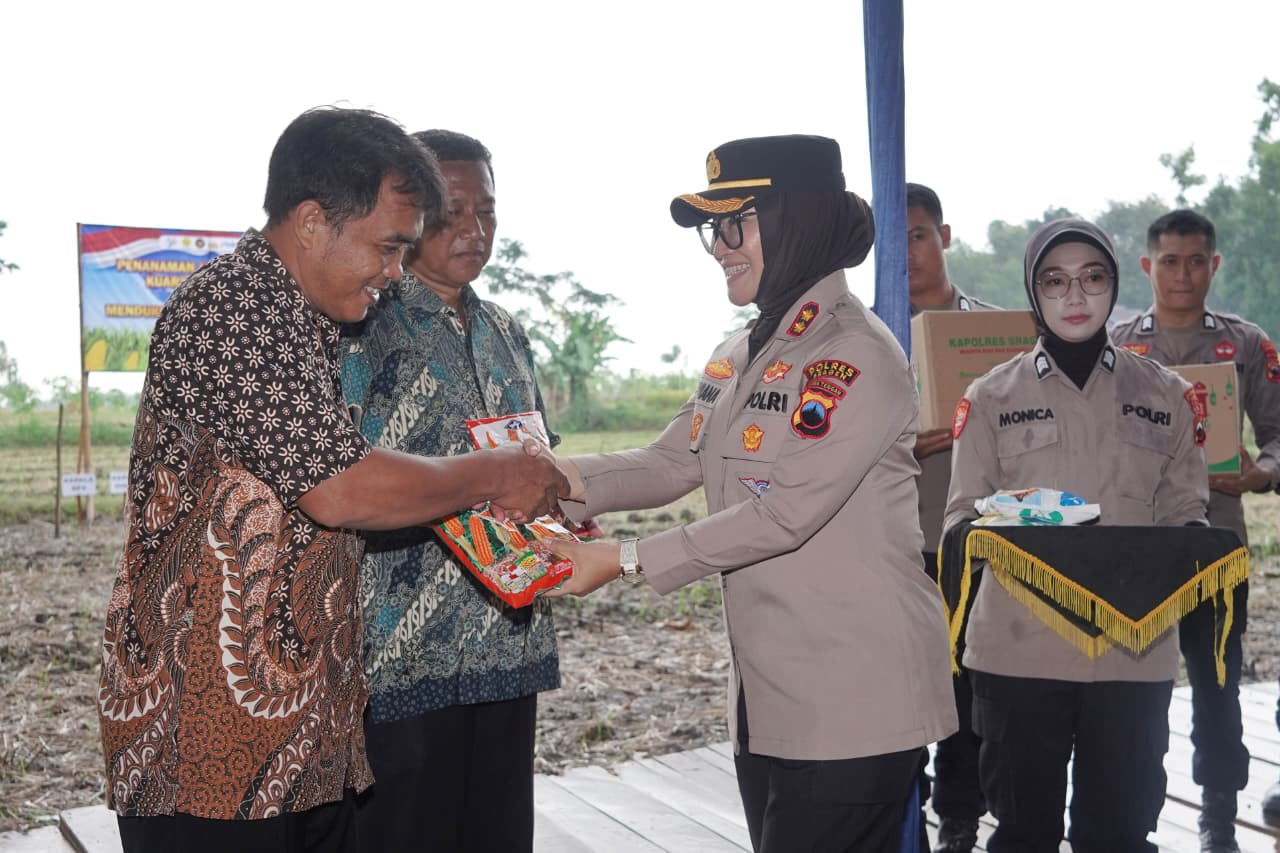 Polres Sragen menggelar aksi penanaman jagung serentak Kuartal I Tahun 2026 di Desa Sepat, Masaran, Sabtu (7/3/2026).