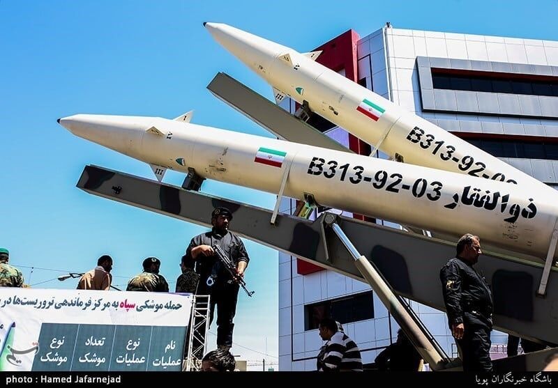 Rudal Zolfaghar yang dipamerkan Iran pada 2017. 