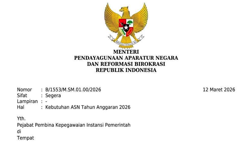 Surat MenPAN RB Resmi Terbit! Rekrutmen CPNS 2026 dan PPPK ASN Mulai Disusun, Formasi Bisa Capai 160 Ribu