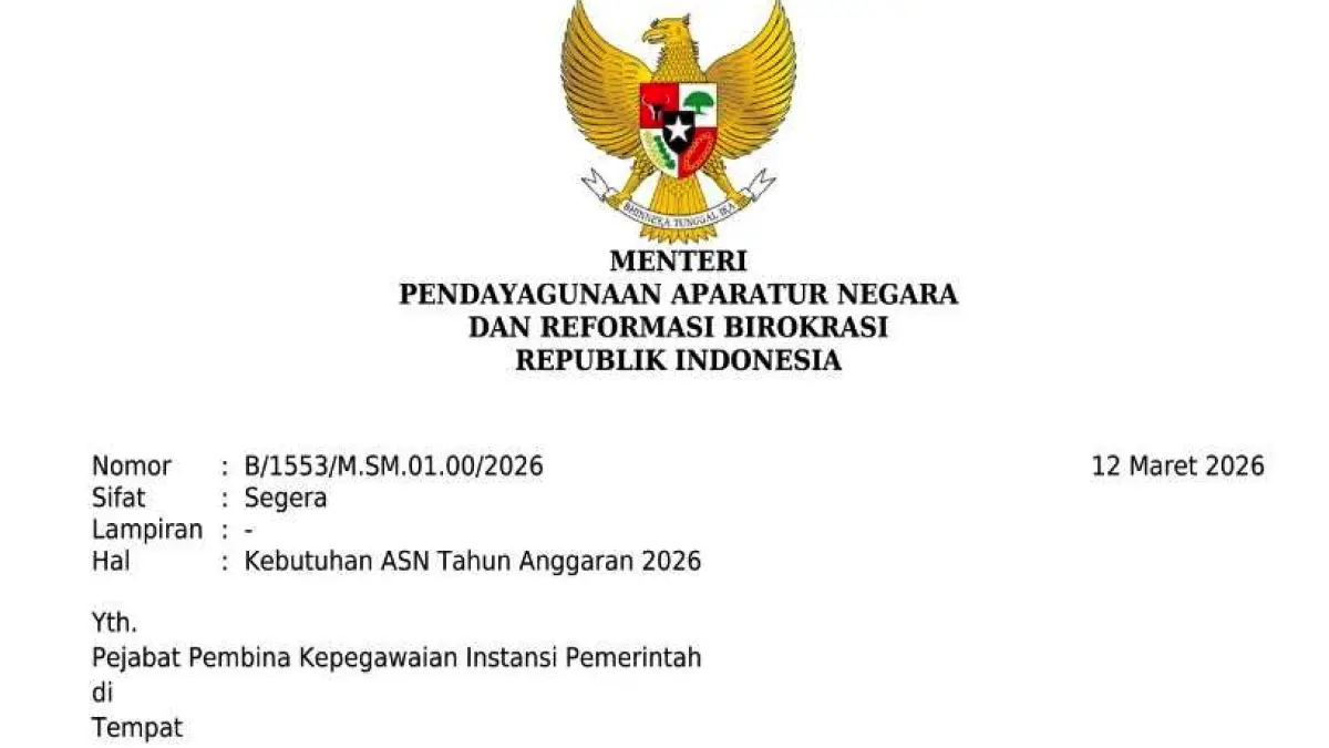 CPNS 2026 Mulai Disiapkan: Surat Resmi Terbit, MenPAN-RB Minta Instansi Ajukan Formasi Sebelum 31 Maret 2026 (MenPan RB)