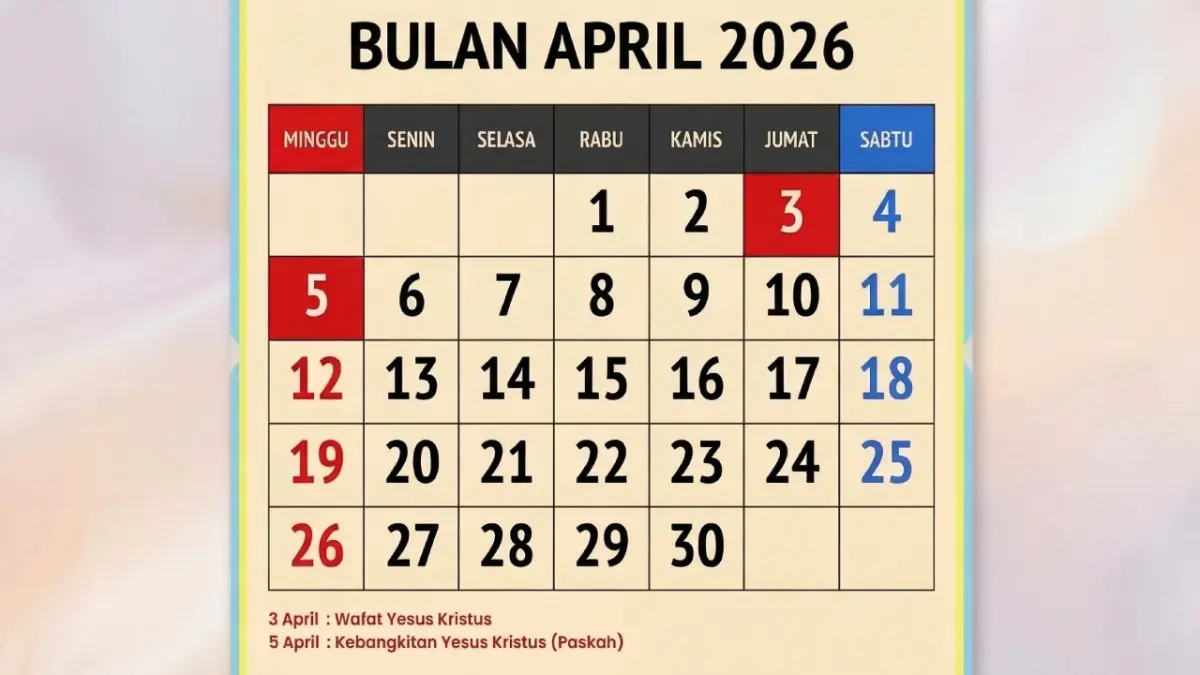 Kalender bulan April 2026.