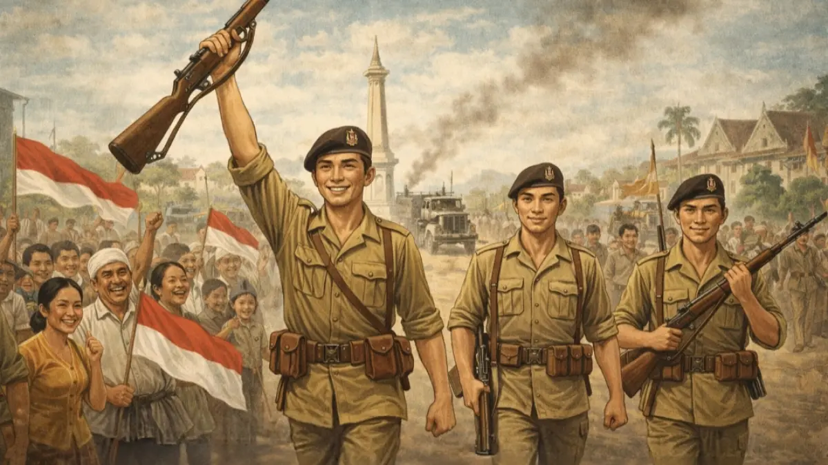 Ilustrasi ‎peristiwa masuknya kembali TNI ke Yogyakarta pada 1949. (Ai) 