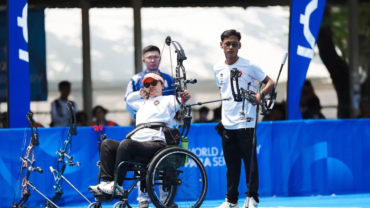 pasangan Arif Firmansyah/Teodora Audi Ayudia Ferelly melalui nomor mixed team compound di Hyundai World Archery Para Series 2026 di Bangkok, Thailand (4/4). (DOK. NPC INDONESIA) 