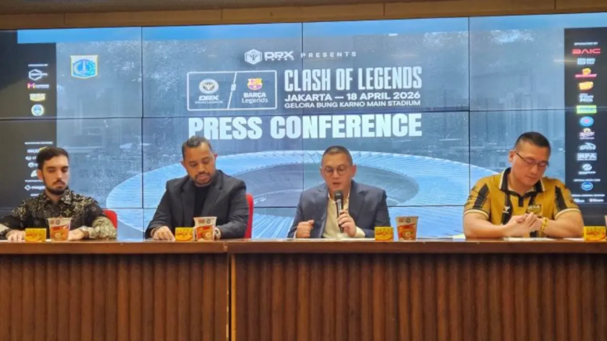 CEO Senyawa Entertainment, Reza Subekti saat jumpa pers pertandingan Clash of Legends 2026 di Stadion Utama Gelora Bung Karno, Jakarta, Rabu (8/4/2026). (ANTARA/RAUF ADIPATI)