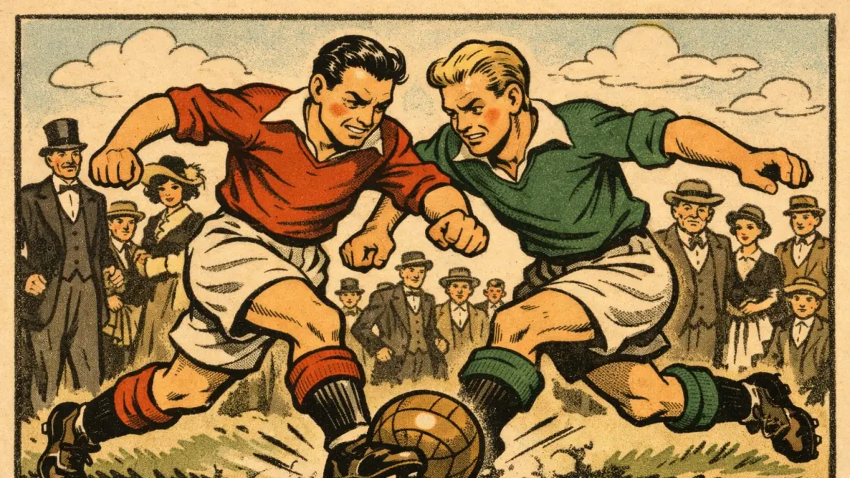Ilustrasi pertandingan sepak bola Kota Solo dan Surabaya di zaman Hindia Belanda, 1940. (Ai) 