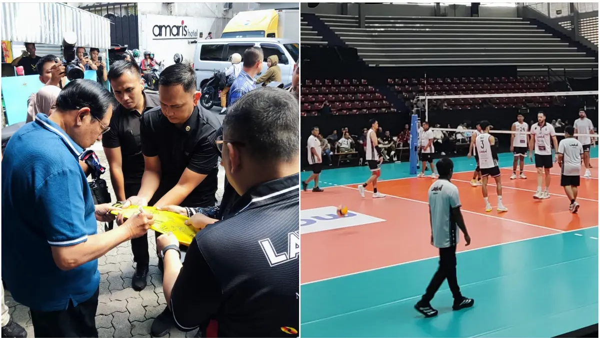Presiden ke-6 RI SBY berikan tanda tangan kepada penggemarnya. Foto kanan,  tim Jakarta LaVani Livin Transmedia berlatih di GOR Sritex Arena, Solo, Sabtu (11/4/2026). (JALU/RADAR SOLO)