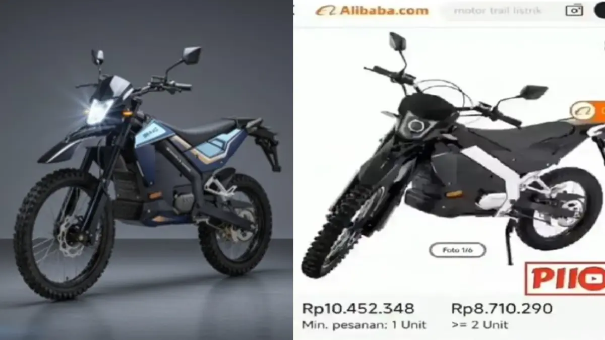 Motor listrik Emmo JVX GT yang dibeli BGN untuk operasional MBG (kiri). Kolter ES1-X Pro yang ditawarkan di Alibaba (kanan).