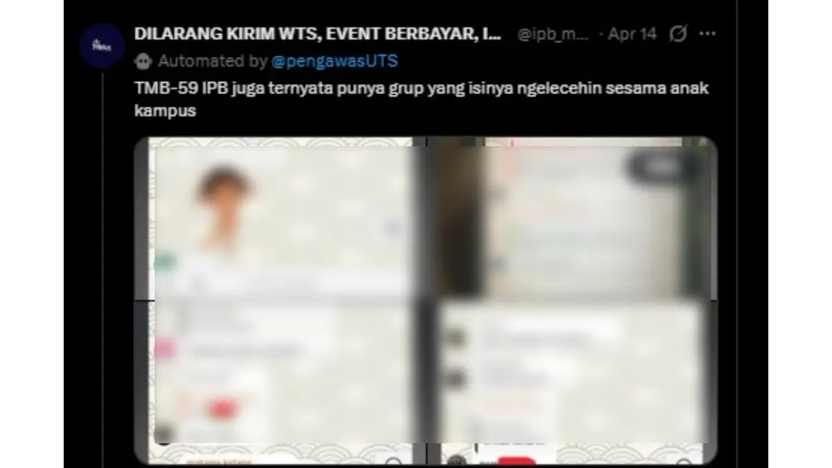 Potongan percakapan di grup chat mahasiswa TMB IPB bernada pelecehan. (X @ipb_menfess)