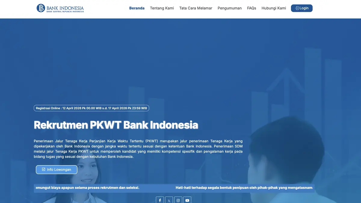 Rekrutmen PKWT Bank Indonesia 2026 Masih Dibuka, Ini Link Resmi dan Cara Daftar Lengkapnya