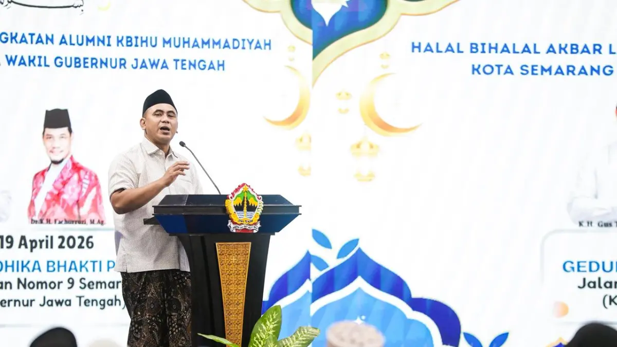 Wagub Jateng Taj Yasin dalam cara halalbihalal KBIH Muhammadiyah, Minggu (19/4). (Humas Pemprov Jateng)