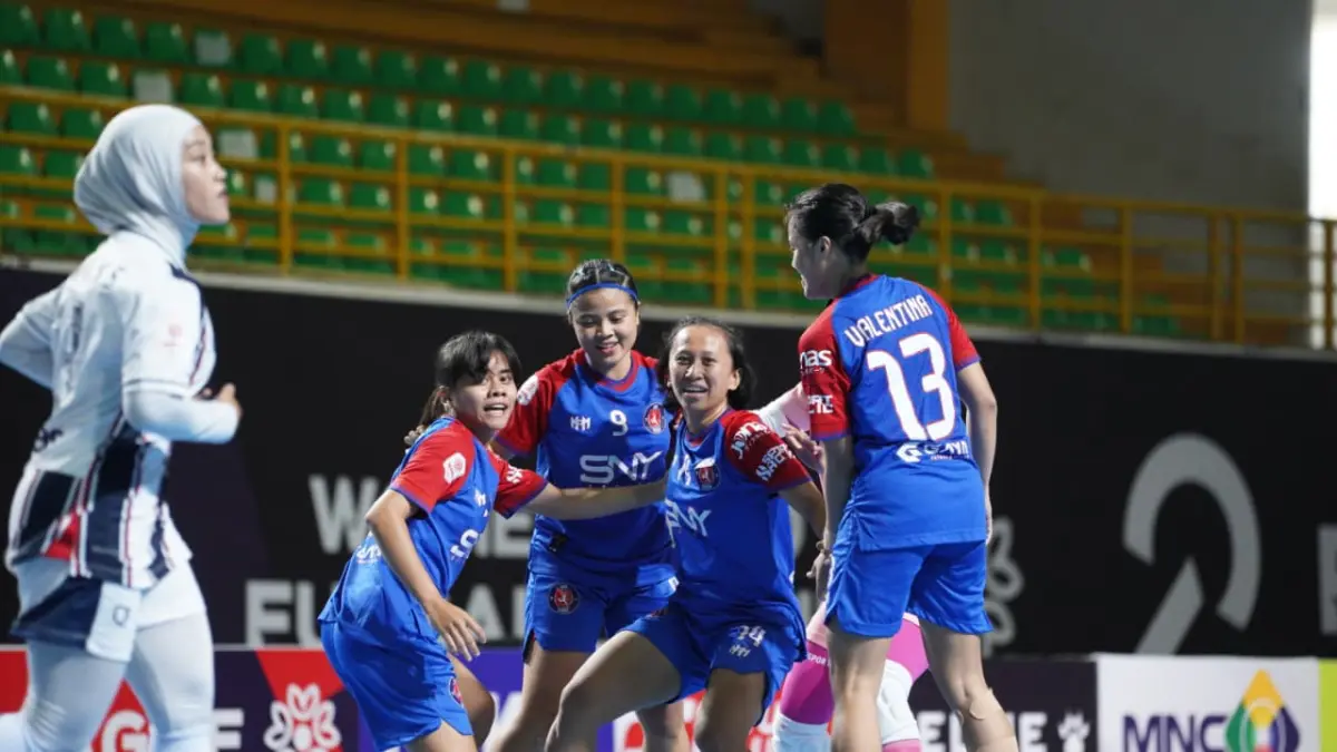 Euforia pemain NAM ABP Women saat melawan Netic Ladies di GOR Indoor Si Jalak Harupat, Kabupaten Bandung, Selasa (21/4/2026). (Dokumentasi KFI)