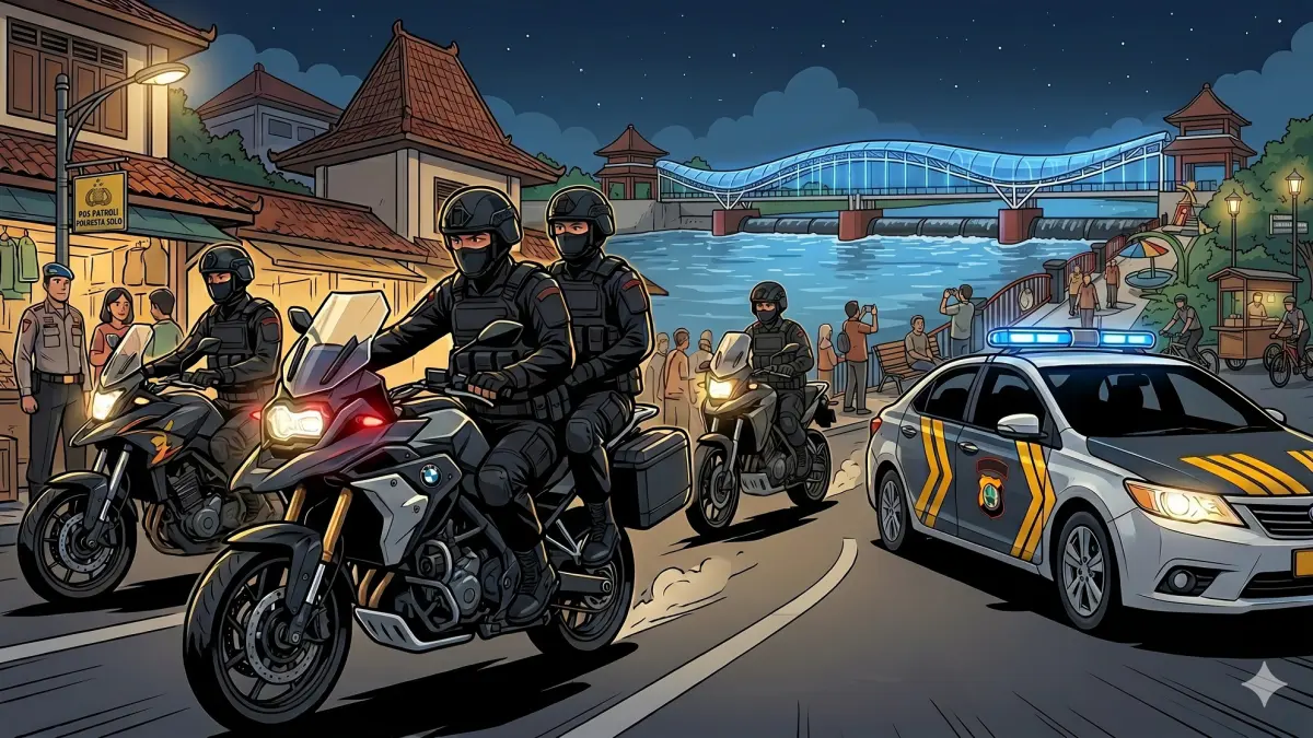 Ilustrasi patroli Tim Sparta Polresta Solo (AI Generated/Gemini)