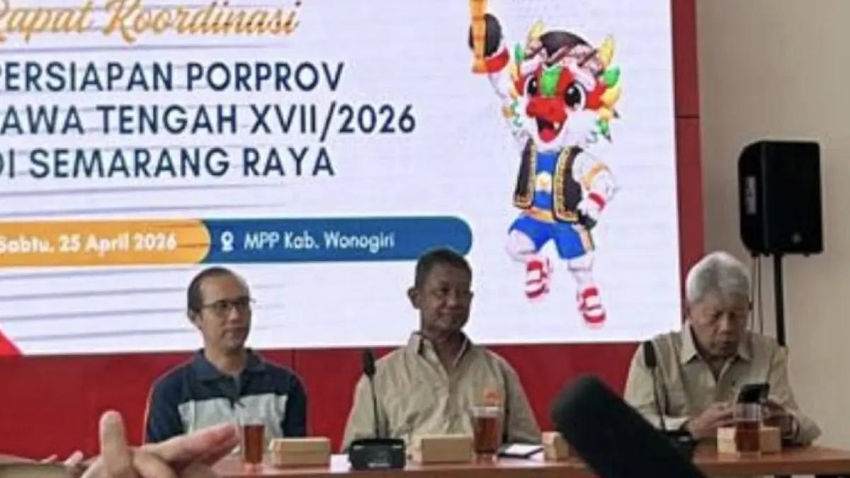 Rapat koordinasi di Mal Pelayanan Publik (MPP) Wonogiri, Sabtu (25/4/2026). Kontingen Wonogiri secara resmi menetapkan sasaran perolehan medali yang lebih terukur dalam Porprov Jateng 2026. (IWAN ADI/RADAR SOLO)