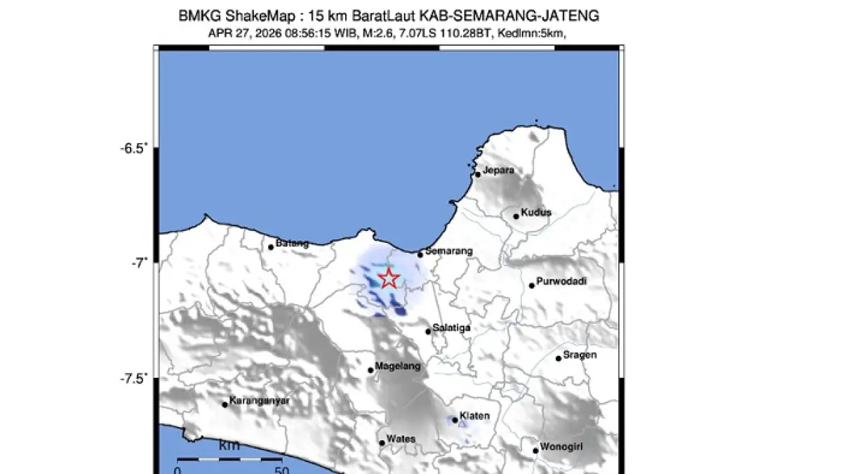 Informasi gempa bumi di Kendal, Senin (27/4/2026) pagi. (BMKG)