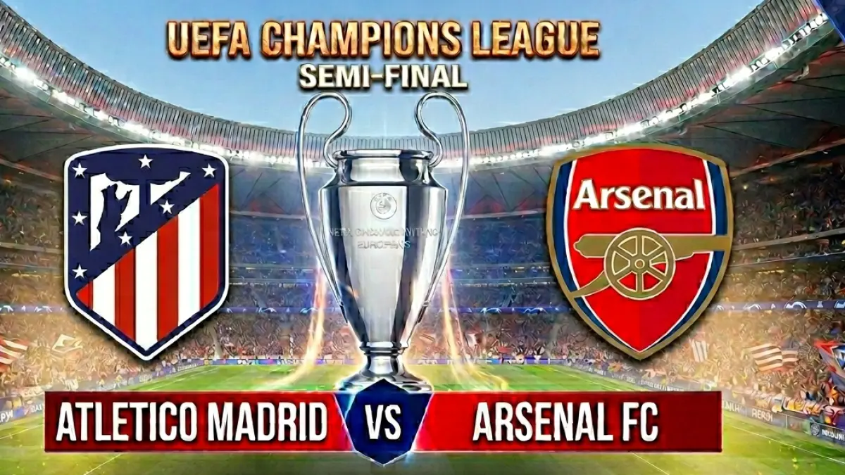 Laga semi final Liga Champions antara Atletico Madrid vs Arsenal, Kamis (30/4/2026) dini hari. (AI Generated)