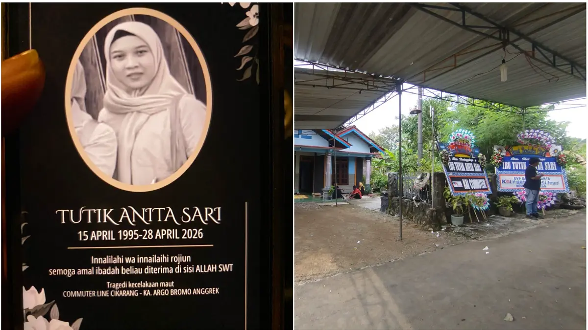 Tutik Anita Sari semasa hidup. Foto kiri rumah duka almarhumah di Dusun Dawe, Desa Watuagung, Kecamatan Baturetno, Wonogiri, Rabu (29/4/2026). (IWAN ADI/RADAR SOLO)
