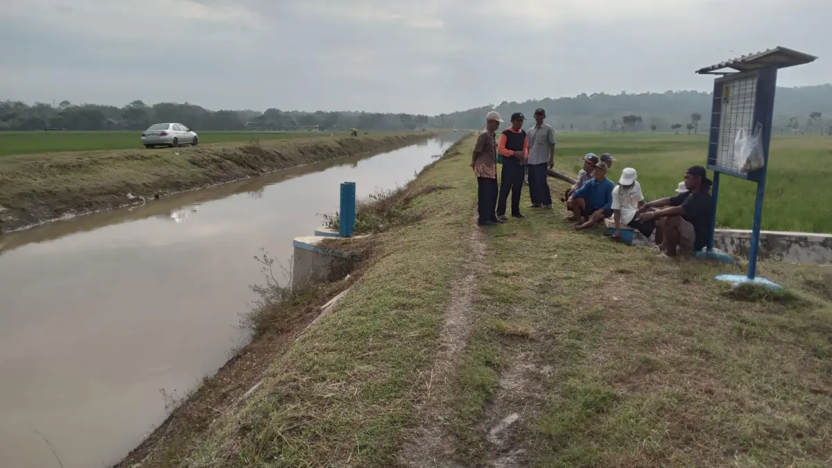 Pasokan air dari irigasi perpompaan di Kecamatan Bulu, Kabupaten Sukoharjo untuk sementara masih mencukupi. (IWAN KAWUL/RADAR SOLO) 