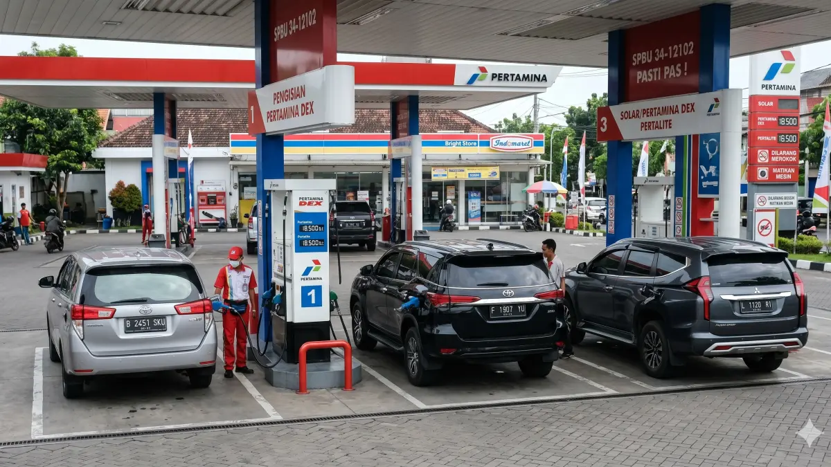ILUSTRASI Harga BBM Pertamina Dex Hampir Tembus Rp 28 Ribu, Berapa Biaya Full Tank Toyota Fortuner, Pajero Sport, dan Innova Reborn? (GEMINI AI)