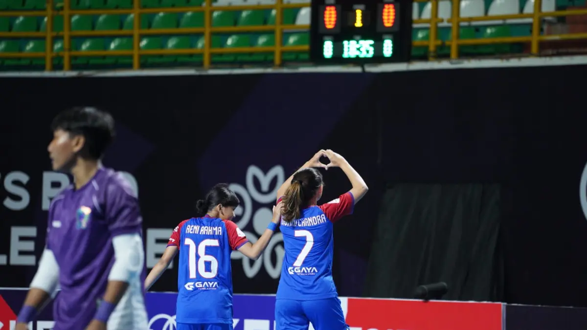 EUFORIA: NAM ABP Women merayakan usai membobol gawang F45T Angel Semarang di GOR Indoor Si Jalak Harupat, Kabupaten Bandung, Selasa (5/5). (DOK. KFI)