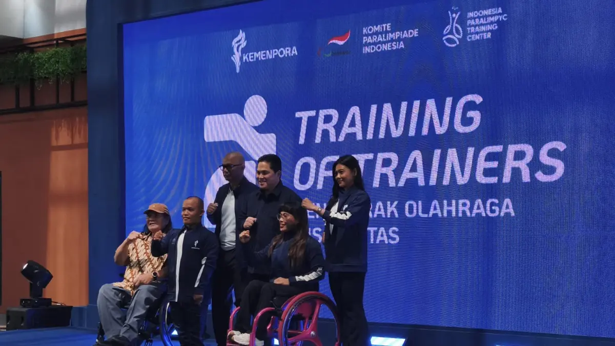 Menpora Erick Thohir membuka training of trainers (ToT) penggerak olahraga disabilitas di Paralympic Training Center (PTC) NPC Indonesia, Karanganyar, Senin (11/5/2026). (Rudi Hartono/Radar Solo)