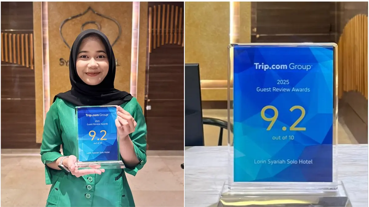 Syariah Hotel Solo, sister company Lorin Solo Hotel, meraih Guest Review Awards 9.2 sepanjang tahun 2025 dari Trip.com Group. (DOK.SYARIAH HOTEL SOLO)