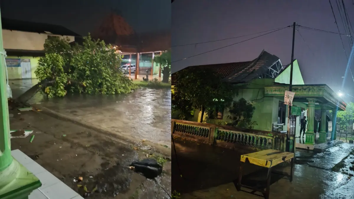 Hujan deras dan angin kencang mengakibatkan pohon tumbang dan kerusakan rumah warga di Desa Canden, Kecamatan Sambi, Boyolali, Kamis (14/5/2026).