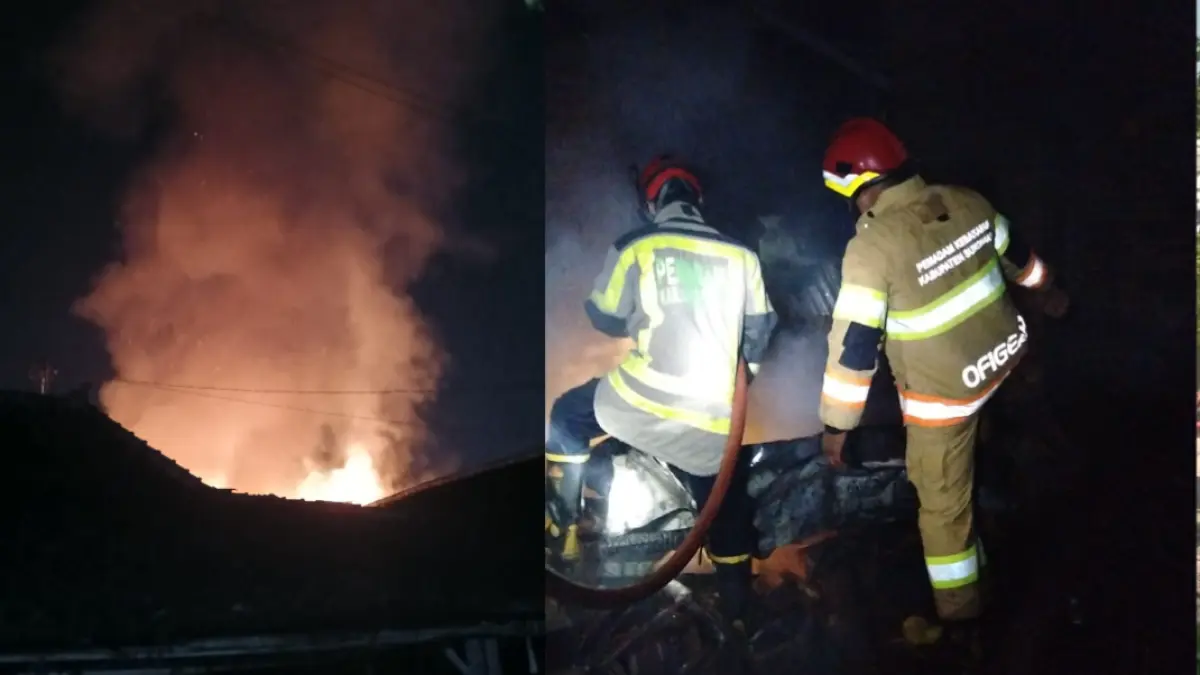 Kebakaran rumah warga Godekan RT 4/4, Desa Wirun, Kecamatan Mojolaban, Kabupaten Sukoharjo, Rabu (20/5) dini hari. (Iwan Kawul/Radar Solo) 