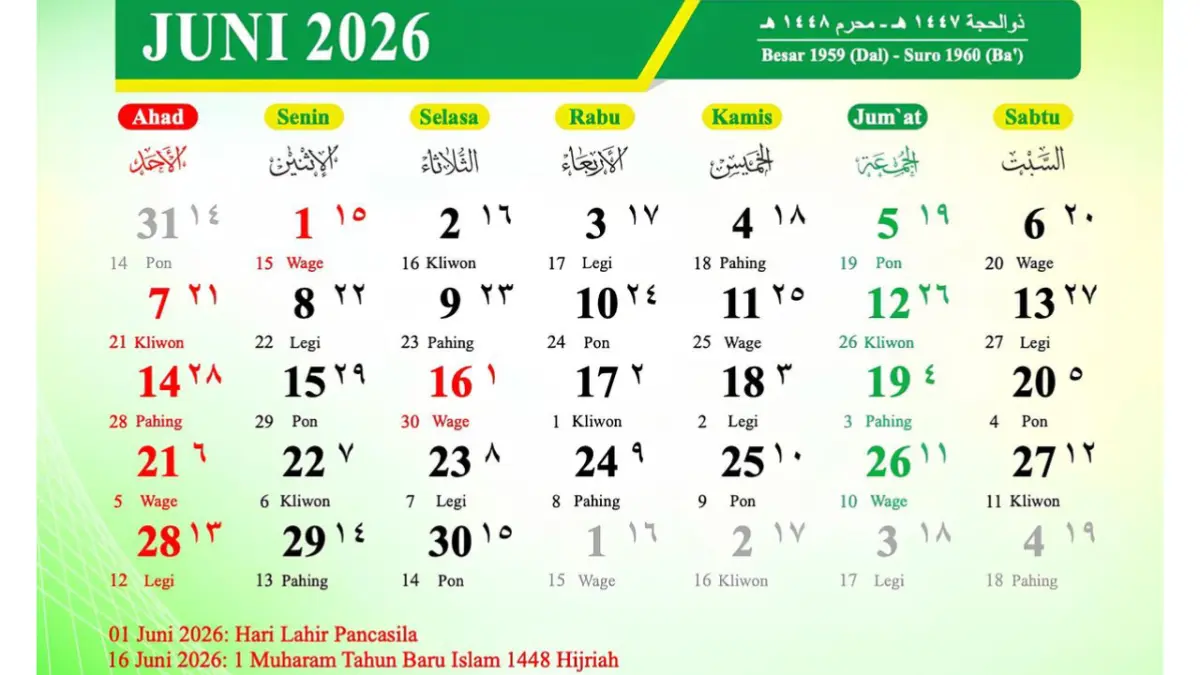 Kalender Juni 2026.