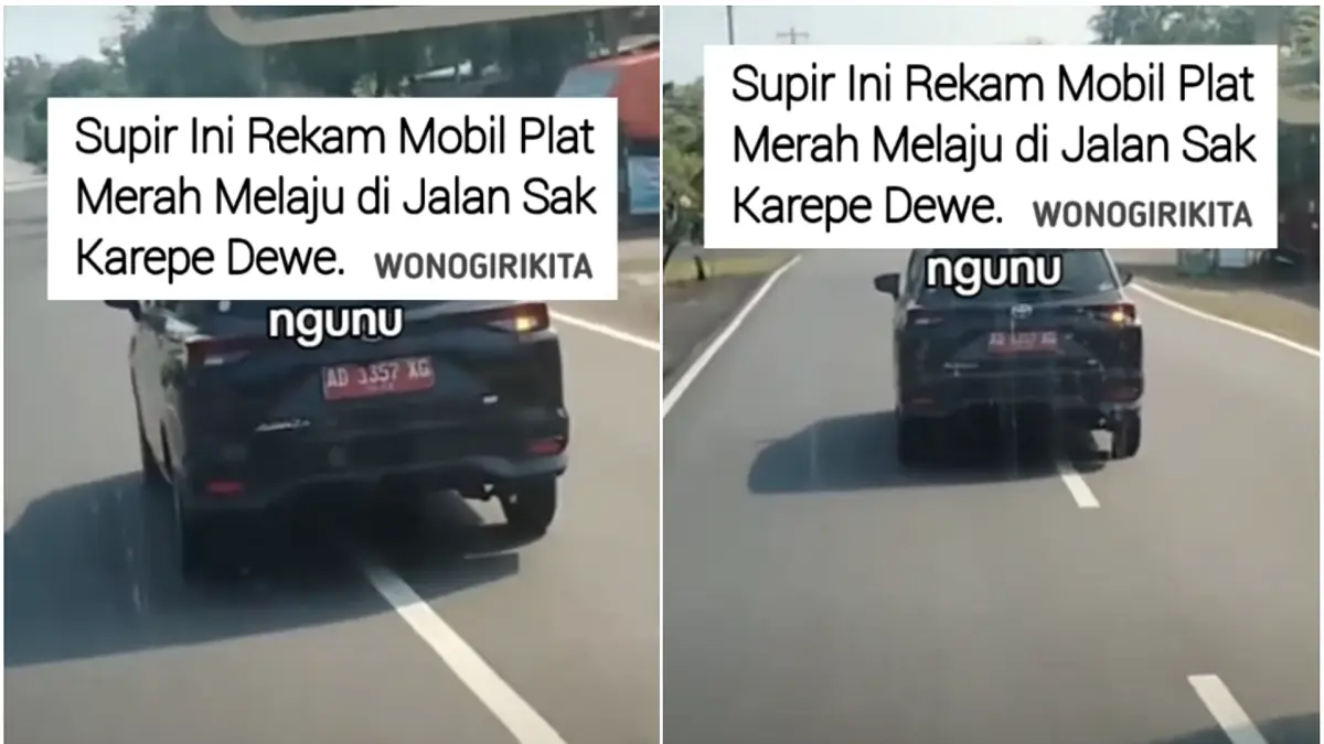 Tangkapan layar mobil pelat merah Pemkab Wonogiri yang melaju terlalu ke kanan. (DOK.INSTAGRAM WONOGIRIKITA)