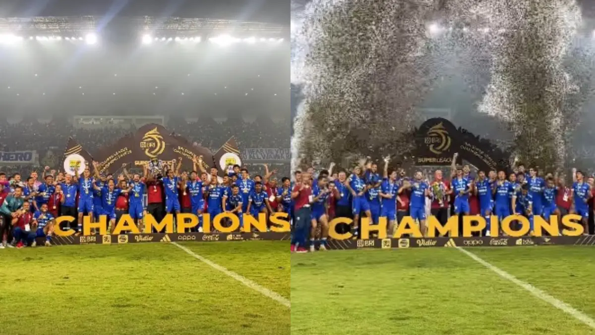 Persib Bandung sukses amankan takhta kasta tertinggi sepak bola tanah air tiga kali berturut-turut, usai jadi juara BRI Super League 2025/2026. (Instagram @liga1match)