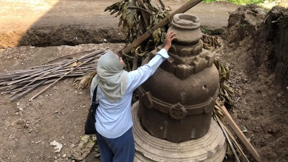 Objek yang diduga benda cagar budaya yang ditemukan di Desa Nepen, Kecamatan Teras, Boyolali. (ABDUL KHOFID/RADAR SOLO)