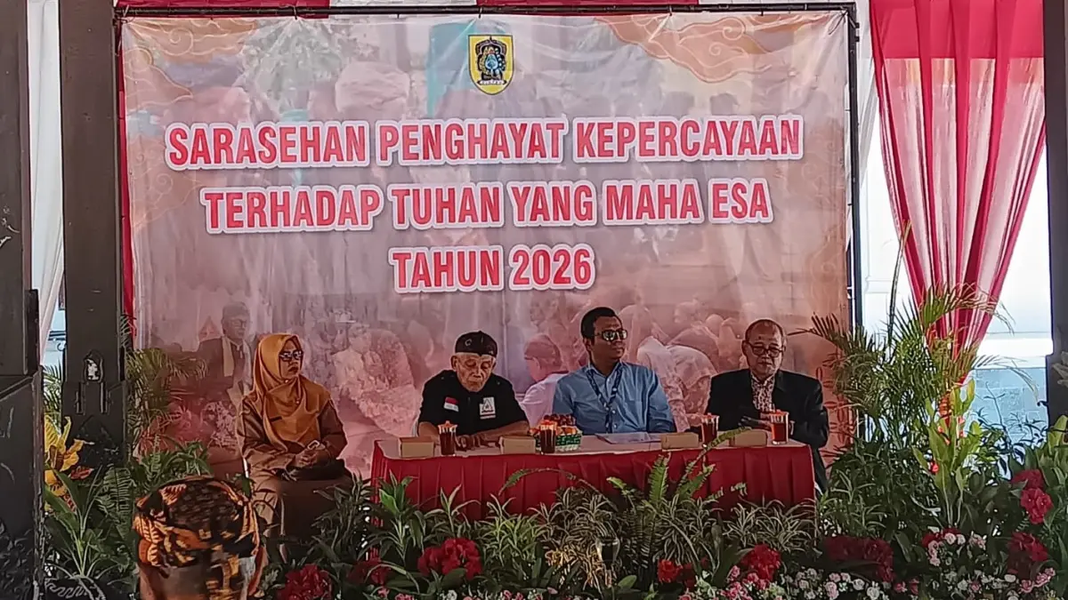 Kegiatan sarasehan bagi warga penghayat kepercayaan terhadap Tuhan Yang Maha Esa di Pendapa Monumen Juang 45 Klaten, Selasa (26/5/2026). (Angga Purenda/Radar Solo)