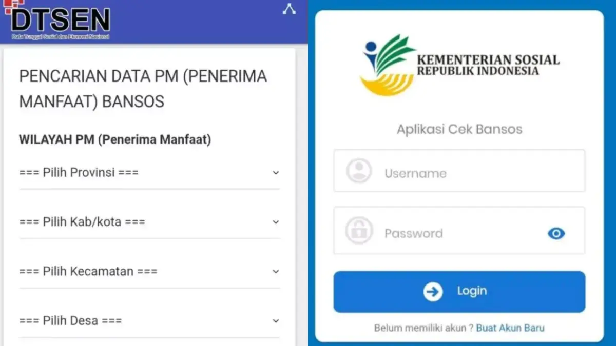 Pantau status bansos 2026 lewat website Kemensos (kiri) atau aplikasi Cek Bansos.
