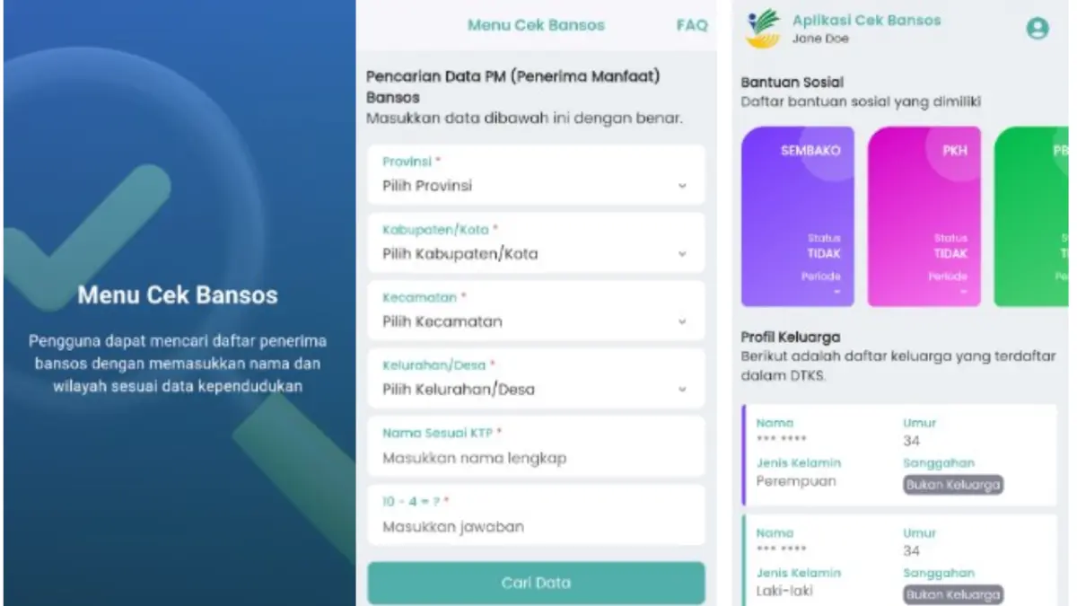 Cek bansos PKH lewat aplikasi Cek Bansos di HP.