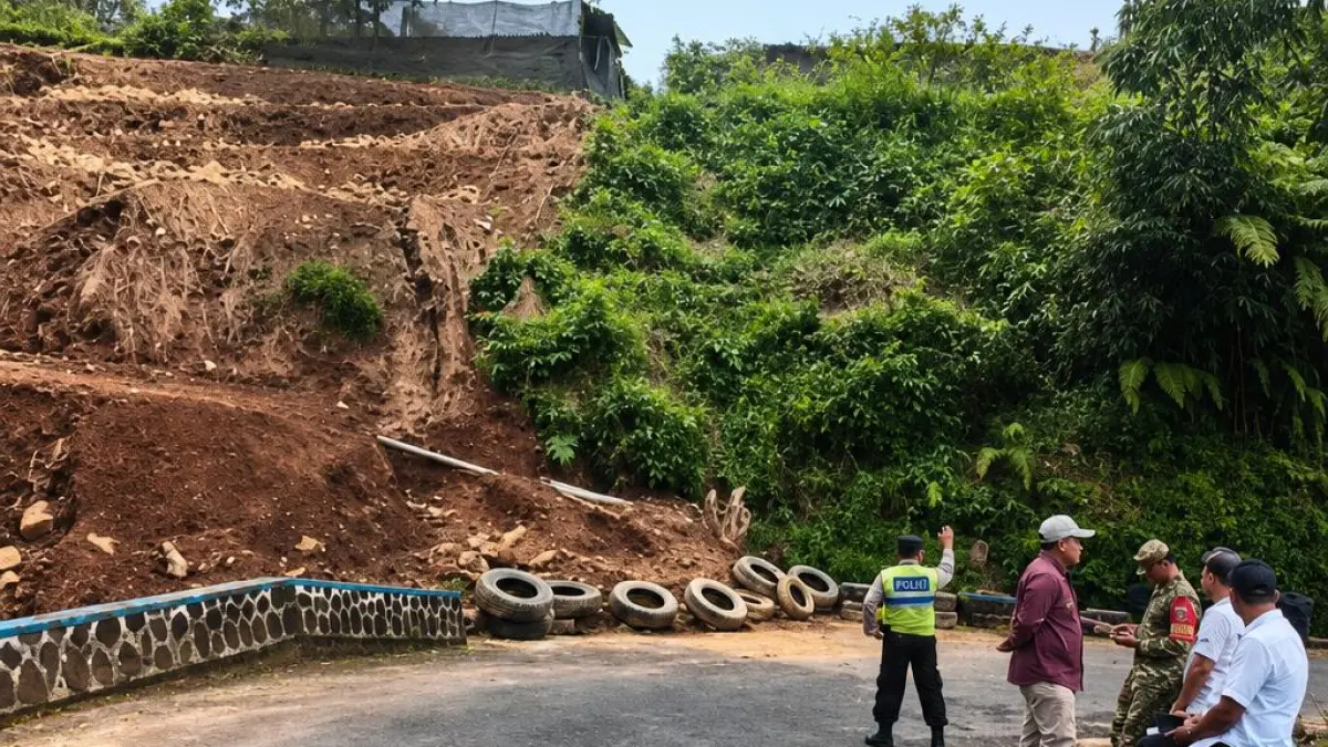 Tim Pemkab Karanganyar mengecek aktivitas penggalihan lahan di Desa Berjo, Ngargoyoso, Karanganyar. (Rudi Hartono/Radar Solo)