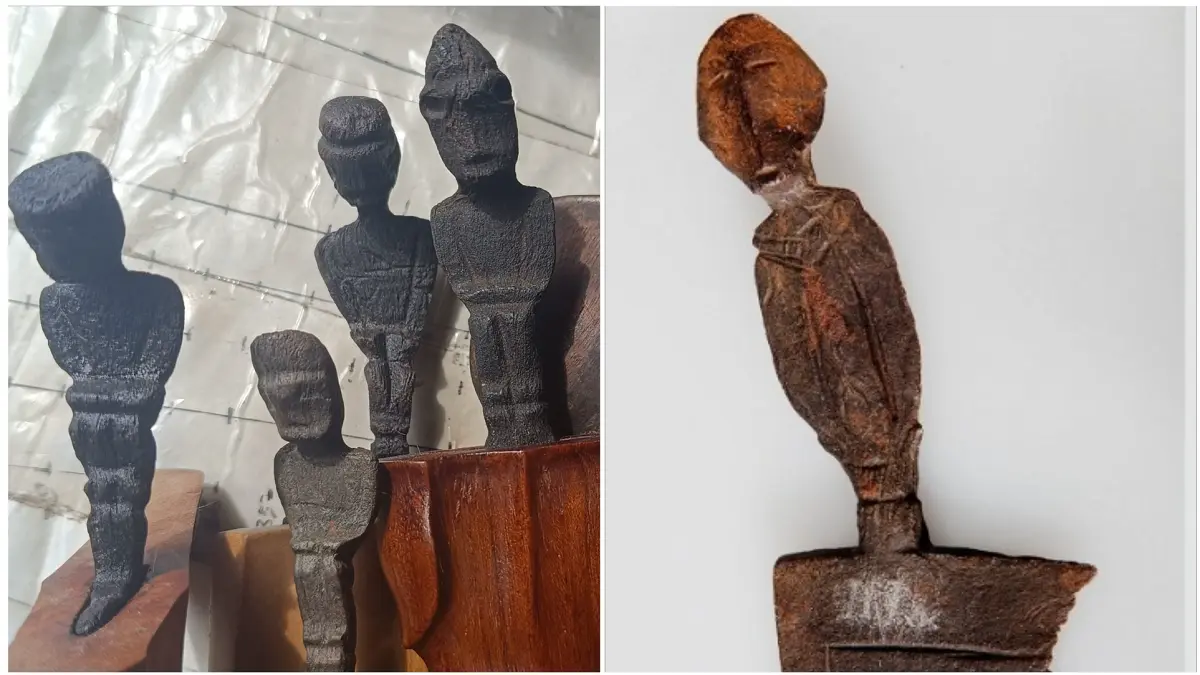 Keris tangguh Purwacarita sering dipahami sebagai gaya yang membawakan napas awal perkerisan Nusantara. Foto kanan, keris tangguh Purwacarita yang ditemukan di bawah stupa Puncak Candi Borobudur dan sekarang disimpan di Museum Belanda. (ISTIMEWA)