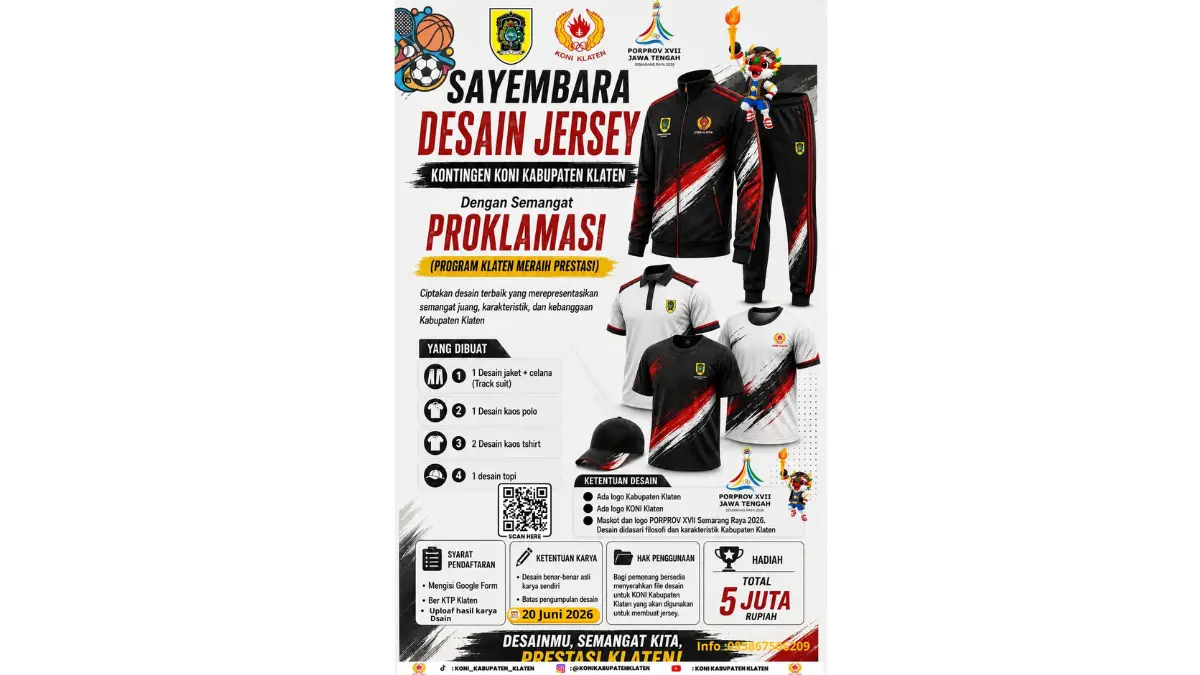 Pengumuman sayembara desain jersey kontingen Klaten untuk keikutsertaan dalam ajang bergengsi Pekan Olahraga Provinsi (Porprov) XVII Jawa Tengah. (Dokumentasi KONI Klaten)
