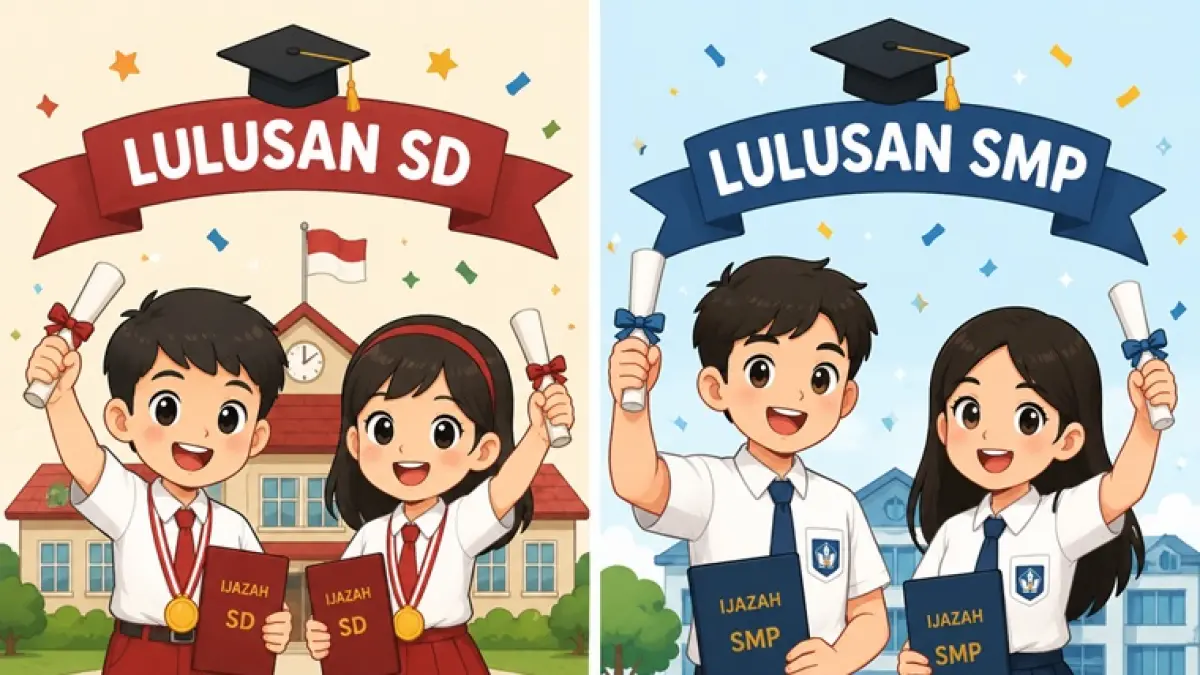 Ilustrasi klulusan siswa kelas VI SD dan IX SMP. (AI GENERATED)