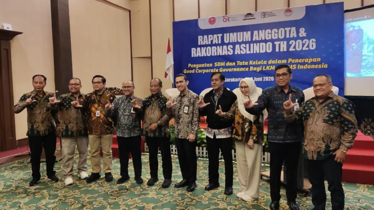 Asosiasi Lembaga Keuangan Mikro dan Lembaga Keuangan Mikro Syariah Indonesia (Aslindo) menyelenggarakan agenda Rapat Koordinasi Nasional (Rakornas) 2026 di The Sunan Hotel Solo, Jumat (5/6/2026). (JALU/RADAR SOLO)