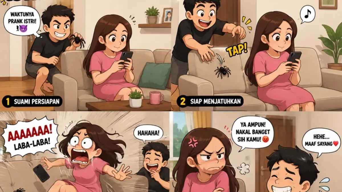 Ilustrasi konten video prank bikin rumah tangga Temon dan Sipon berakhir di meja Pengadilan Agama Kota Solo. (AI GENERATED)
