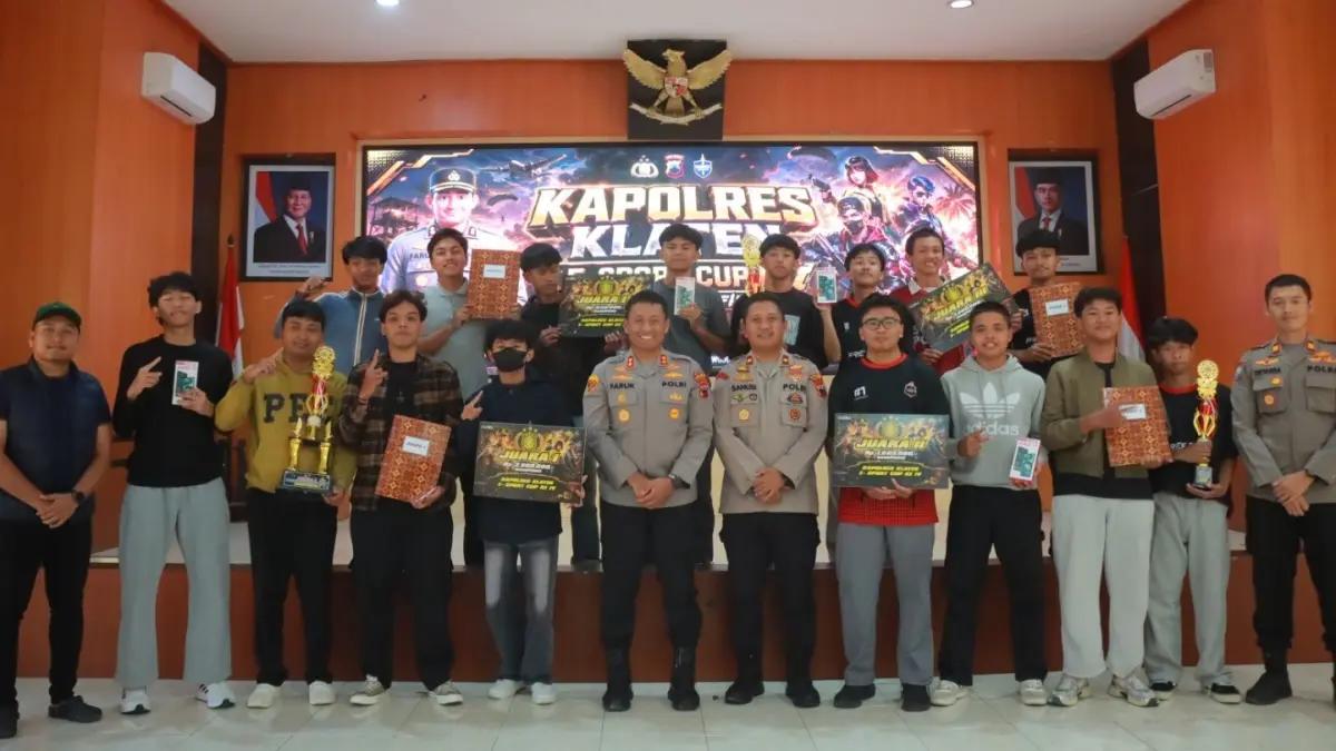 Turnamen Kapolres Klaten E-Sport Cup IV Free Fire di Aula Satya Haprabu Mapolres Klaten, Senin (8/6/2026). (Dokumentasi Polres Klaten)