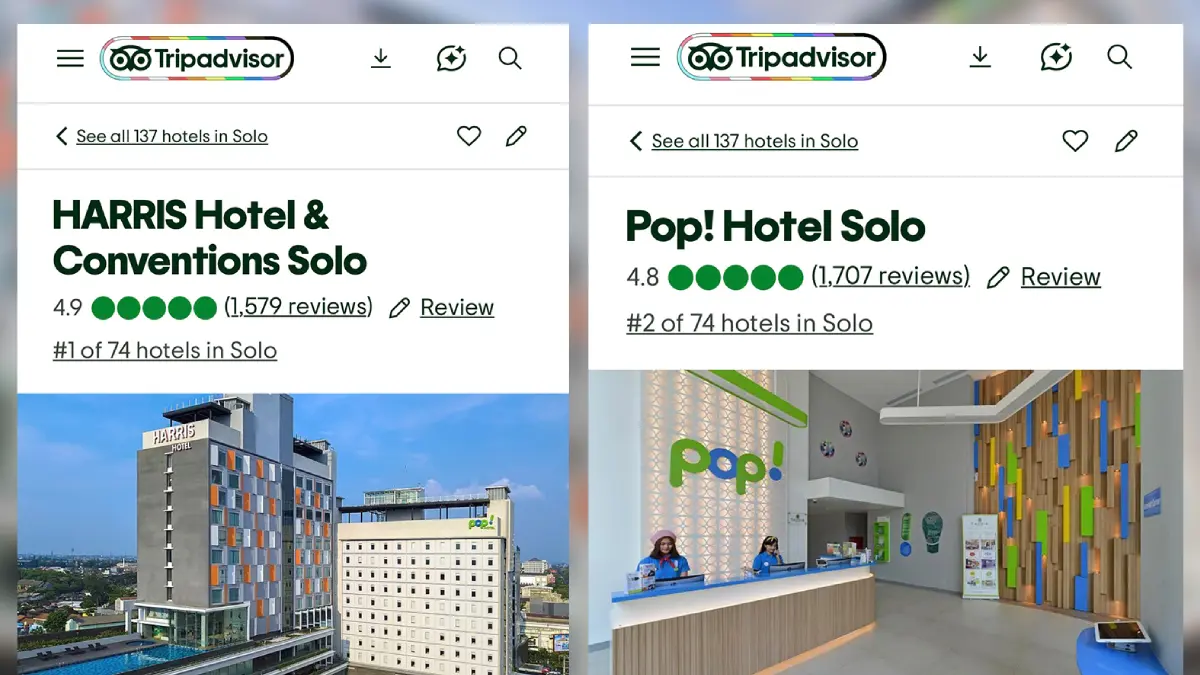 HARRIS Hotel Solo dan POP! Hotel Solo raih predikat teratas TripAdvisor.