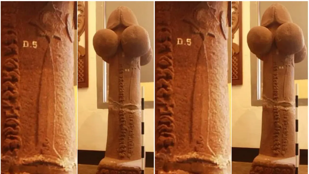 Arca phallic setinggi 1,98 meter memuat relief keris, bulan, bintang, matahari, serta bentuk-bentuk bola yang merepresentasikan benda-benda langit. (ISTIMEWA)