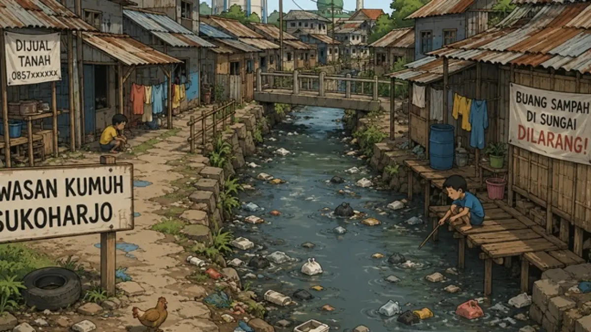Ilustrasi kawasan kumuh. (AI GENERATED)