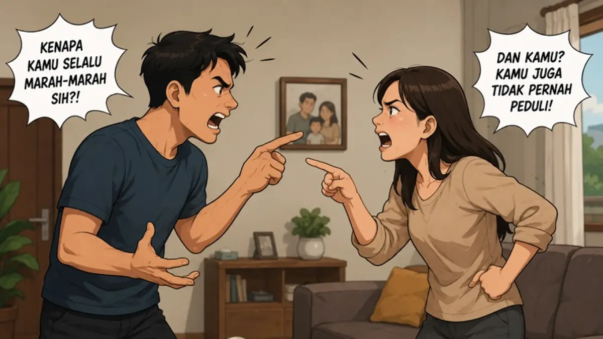 Ilustrasi pertengkaran dalam rumah tangga yang bisa memicu perempuan menjadi korban kekerasan. (AI GENERATED)