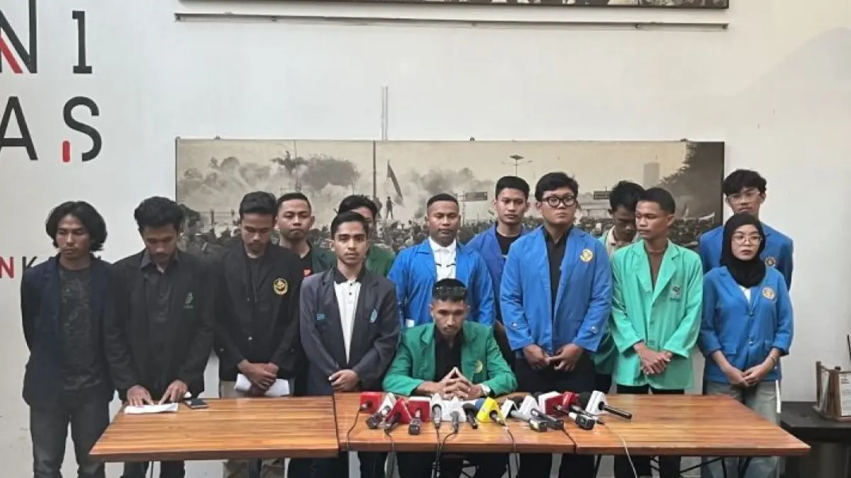 Konferensi pers BEM Bersatu di Jakarta, Selasa (16/6/2026). (ANTARA/Fath Putra Mulya)
